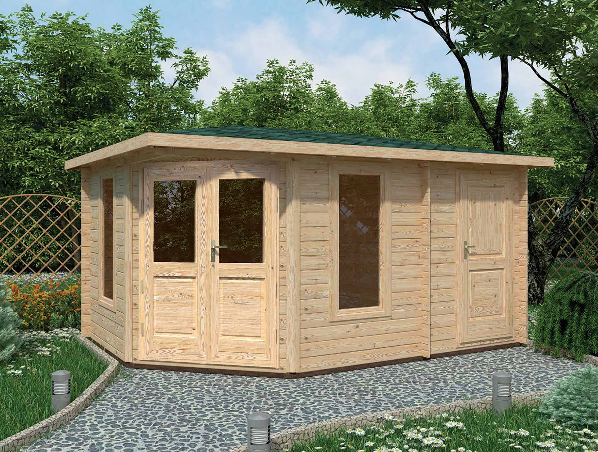 5m x 3m corner log cabin double glazing + free floor