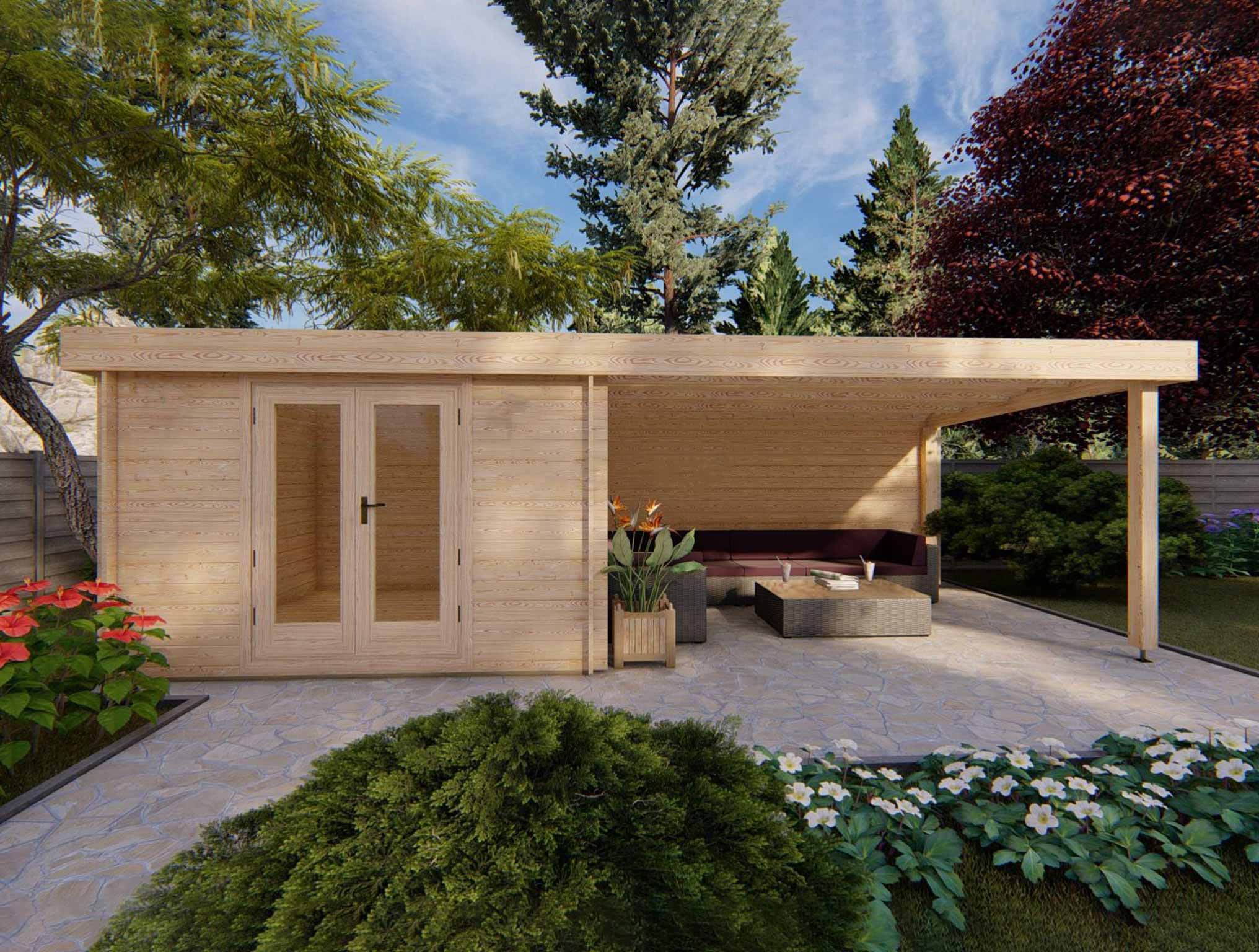 untreated camber log cabin - 7.46m x 3.3m - skinners sheds