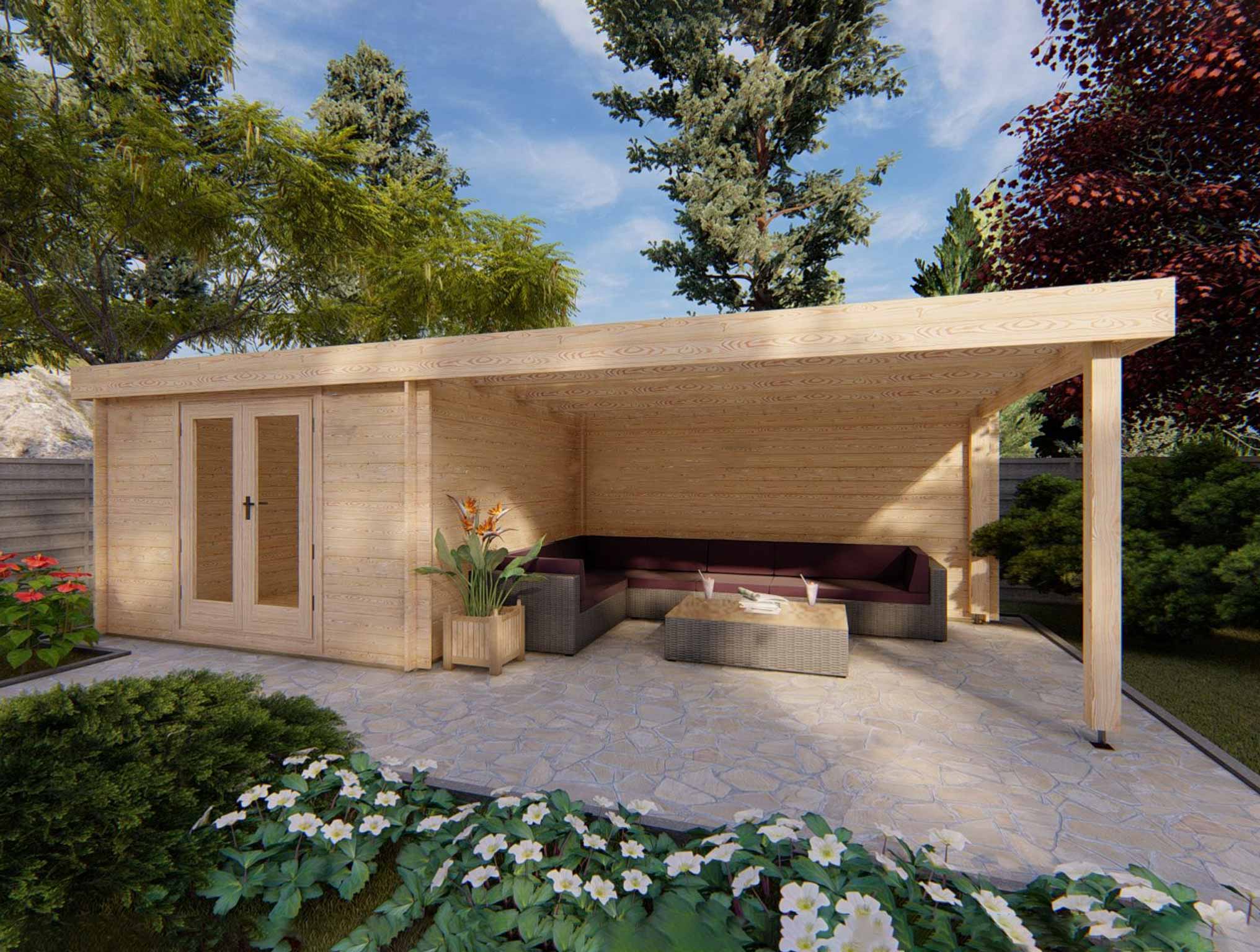 untreated camber log cabin - 7.46m x 3.3m - skinners sheds