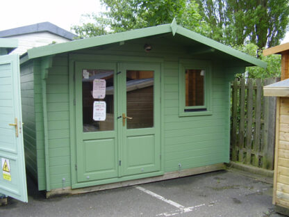 3.8m x 3m Olympian Silver Untreated Interlocking Log Cabin (44mm Walls) (Ex Display)