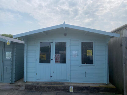3.8M x 3M Untreated Interlocking Olympian Silver Log Cabin (40mm Value Deluxe) (Ex Display)