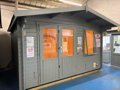 3.8M x 3M Untreated Interlocking Olympian Silver Log Cabin (40mm Value Deluxe) (Ex Display)