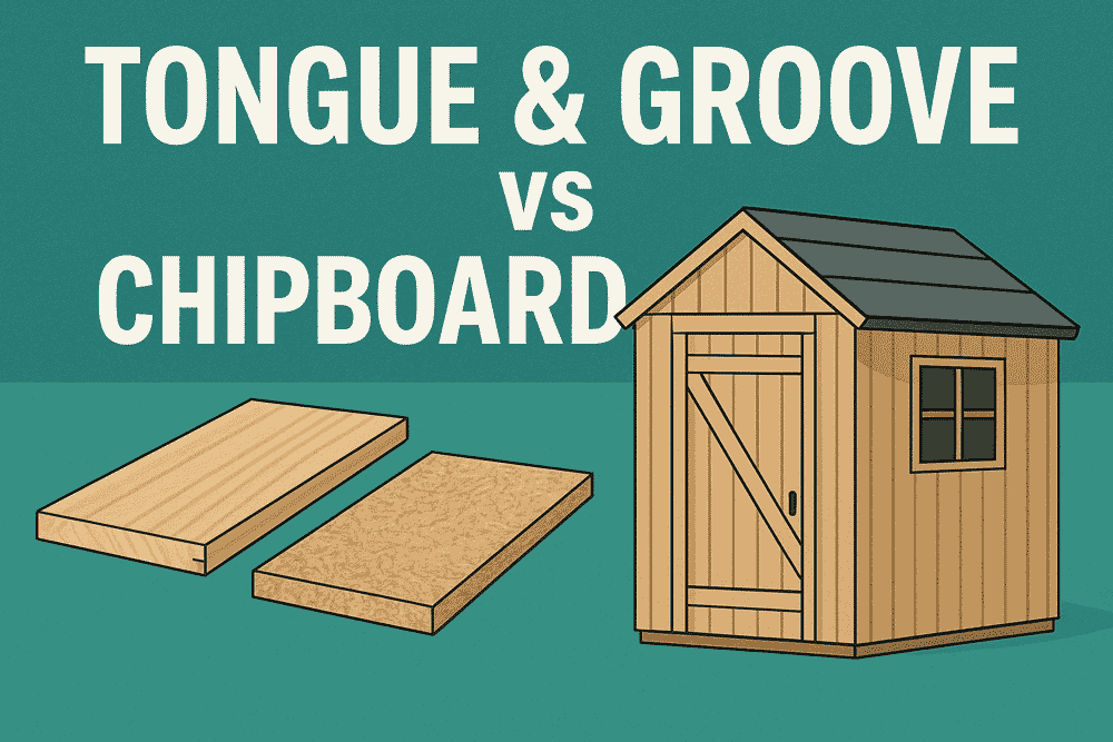 A piece of tongue and groove wood next to a piece of chipboard.